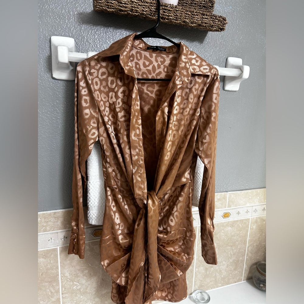 Leopard Print Tie Front Bodycon Dresss